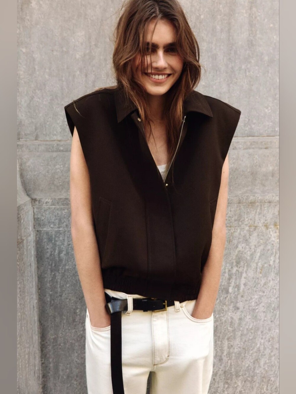 ZARA BROWN ELASTIC HEM SHOULDER PAD VEST ✨️✨️✨️